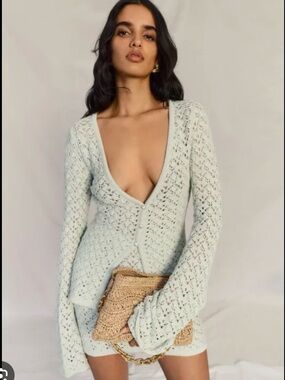 Pastel green cardigan and skirt set